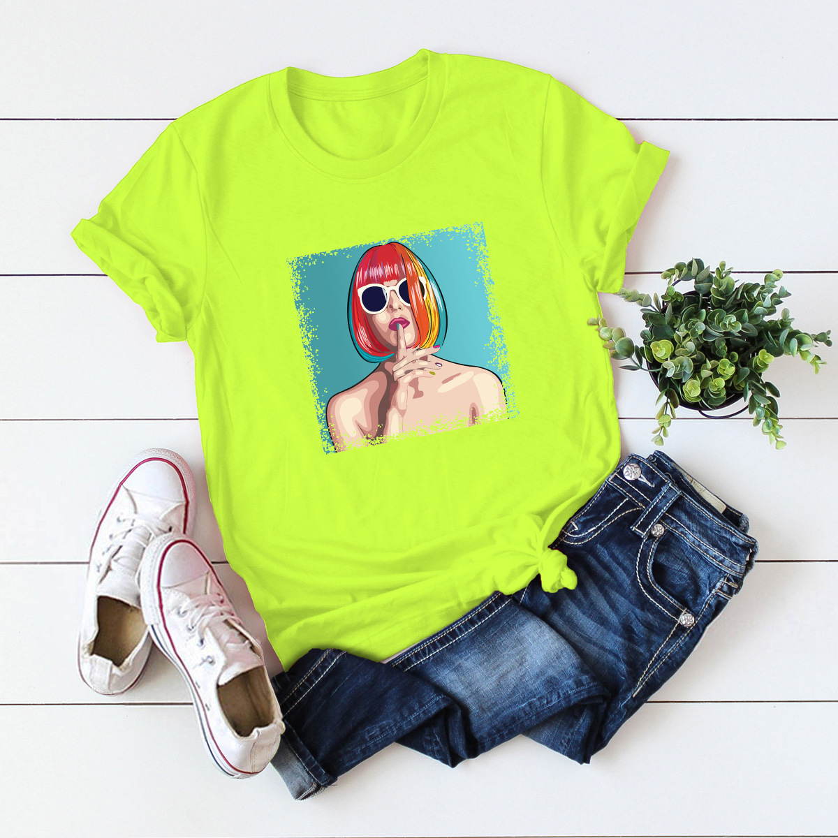 camiseta de manga corta cómoda con estampado de dibujos animados NSSN21229