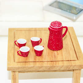 1：12微缩食玩场景模型玩具娃娃屋配件迷你ins红色水壶一套 D228