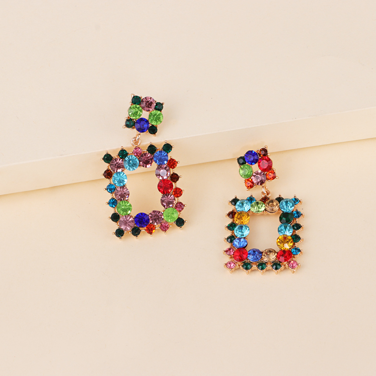 Women's Fashion Geometric Alloy Earrings With Colorful Rhinestone display picture 3