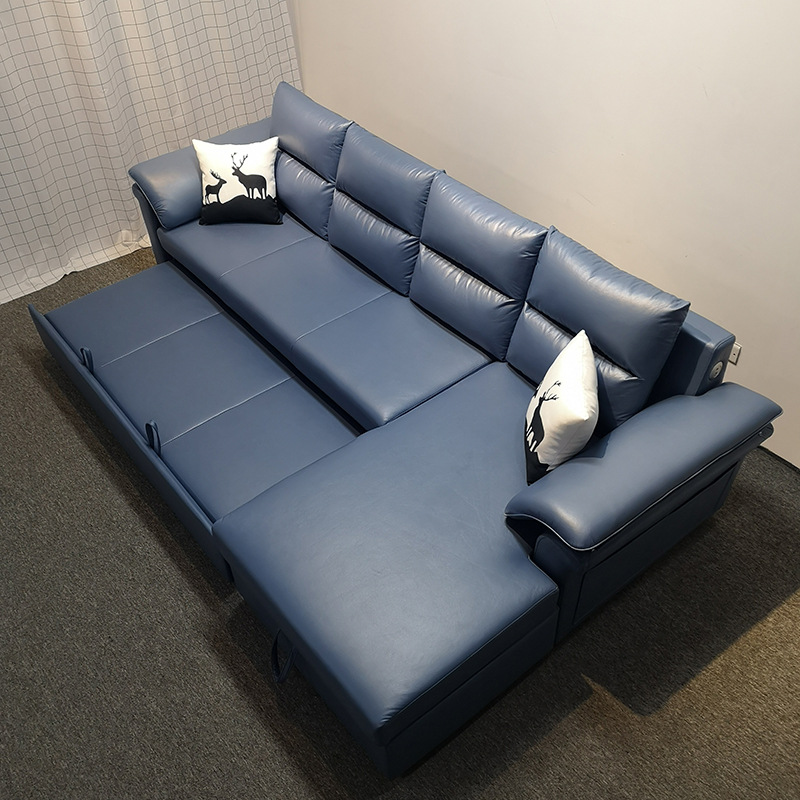 Tecnología de tela de esquina sofá correa de almacenamiento VIP simple sala de estar moderna pequeña combinación de sofá cama plegable doble uso