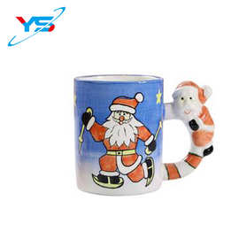 外贸出口厂家直销圣诞节老人3D水杯立体异形手彩圣诞陶瓷马克杯