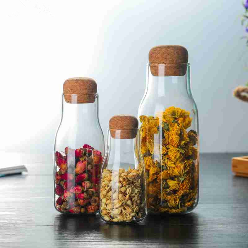 High Borosilicate Glass Storage Jar Transparent Moisture-proof Sealed Jar Cork Coffee Bean Storage Bottle Household Tea Jar