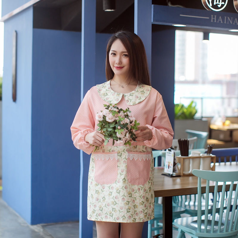 家用厨房韩版时尚可爱公主女棉布防油长袖罩衣工作服做饭长袖围裙
