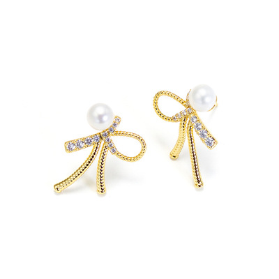 One thousand source freshwater Pearl bow Retro classic Fashionable temperament Earrings Earrings Can be a On behalf of