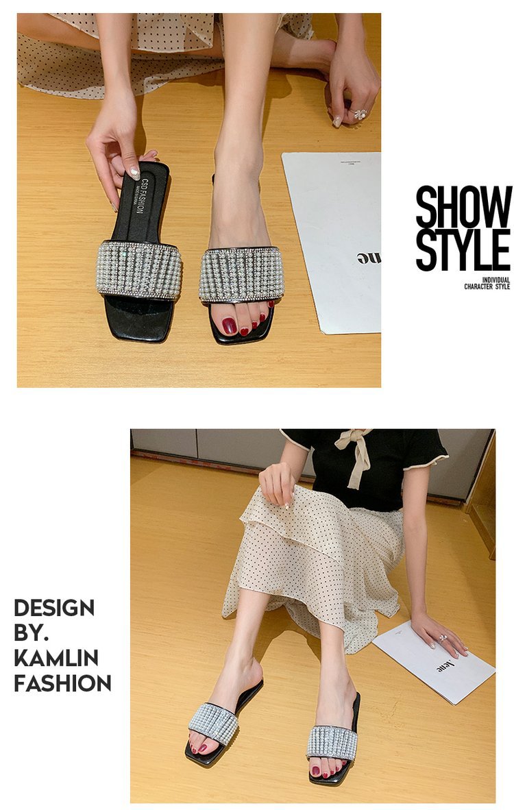 Sandalias planas con perlas mujer chanclas de verano playa_voghion.com