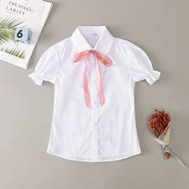 女童白衬衣洋气大童小学生校服新款夏短袖白衬衫儿童纯棉长袖花