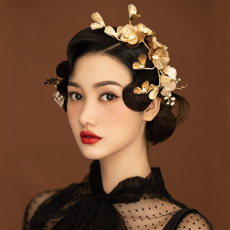 Bridal Headwear Korean Style New Golden Flower Handmade Headband display picture 3