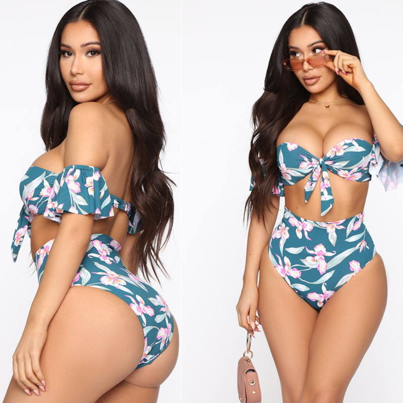 New Style Bikini High Waist Swimsuit European And American Digital Printing Sexy Swimsuit With Sleeves