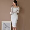 Korean fashion temperament thin sexy one shoulder lace dress