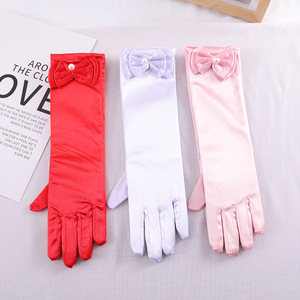 Long red gloves for kids dress stage performance gloves satin Pink White red etiquette  gloves Flower Girl Wedding Gloves
