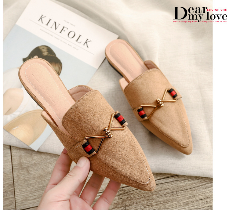 Semi-pantofole in metallo con punta a punta da donna Baotou capispalla piatto casual taglia grande 41-42 scarpe Muller consegna transfrontaliera_voghion.com