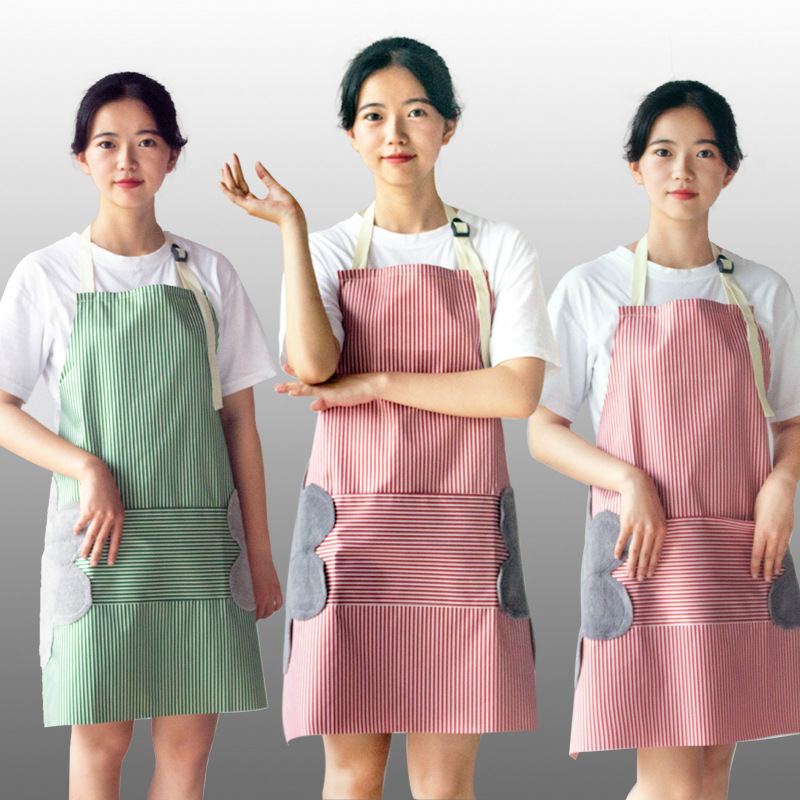 厂家批发防油污防水围裙 擦手条纹厨房居家加厚围裙定制logo印字