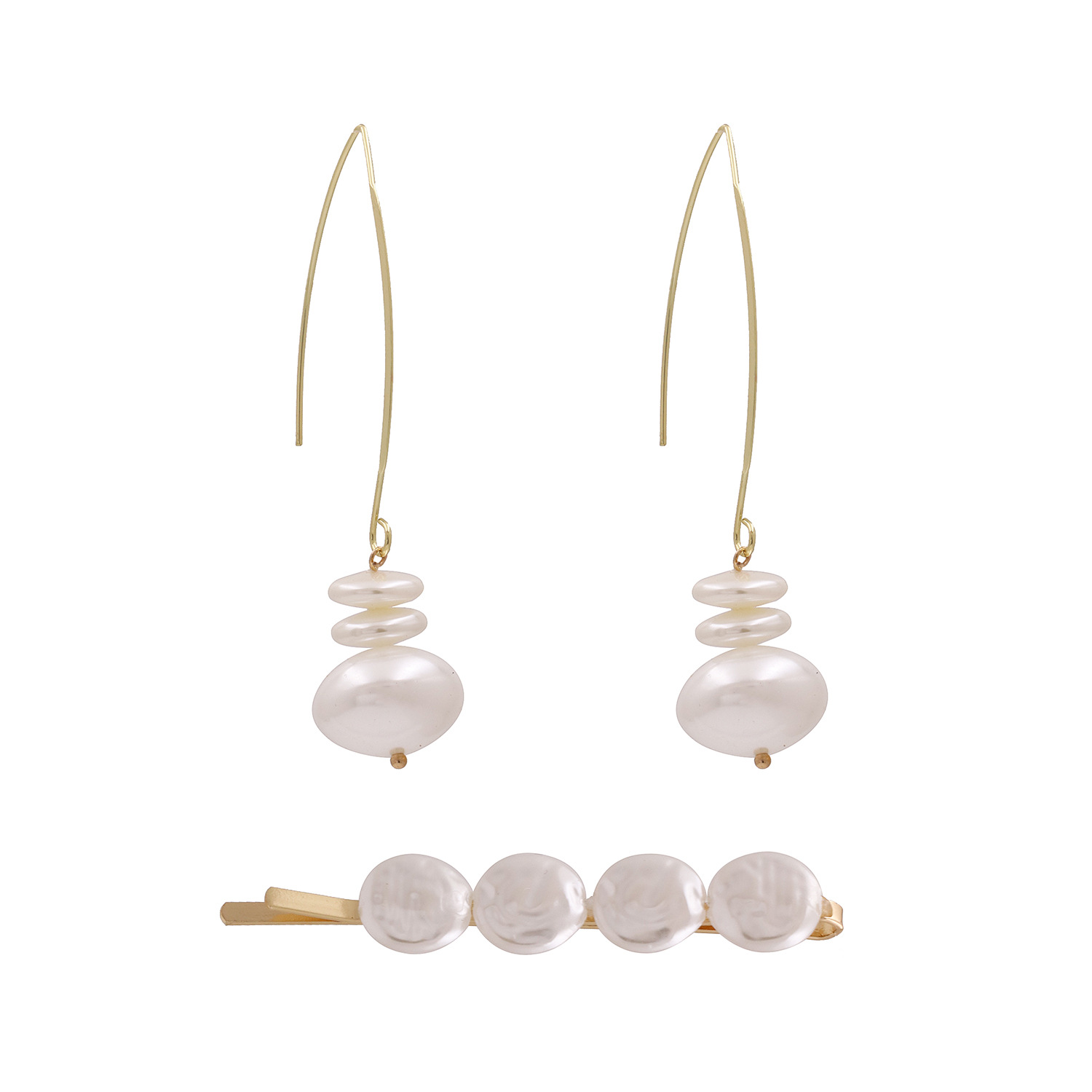 Fashion Hairpin Earrings Set Pearl Word Clip C-shaped Pearl Hairpin Earrings Wholesale display picture 4