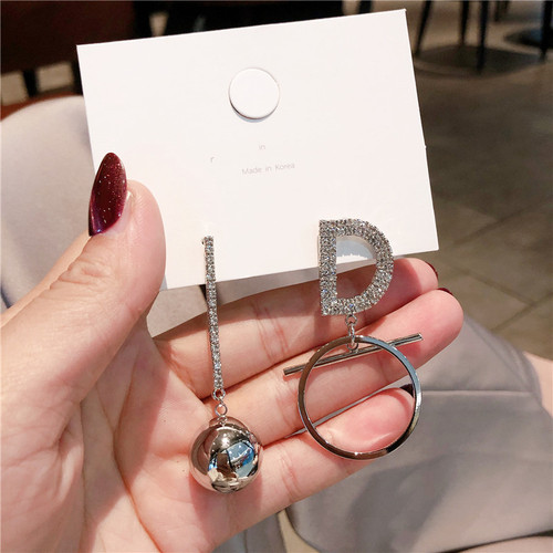 S925 Silver Needles Korean Dongdaemun New Fashion Asymmetric DO Ear Studs Image Personality Simple Earrings Earring Wire
