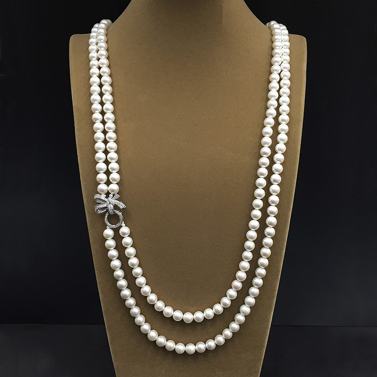 时尚贝珠双层毛衣链项链蝴蝶项链红女潮网风ins冷淡颈链2020新款|ms