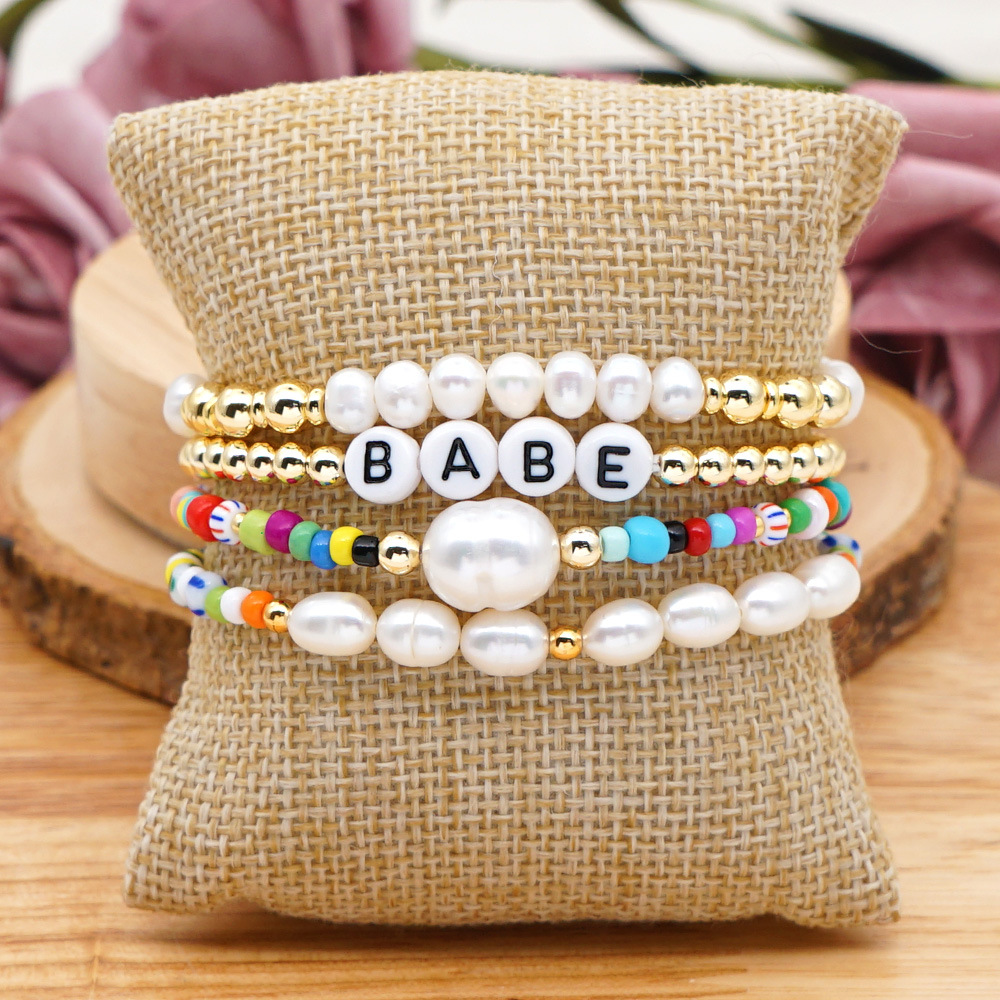 Bohemian Colored Rice Bead Letters Multi-layered  Simple  Natural Freshwater Pearl Bracelet display picture 1