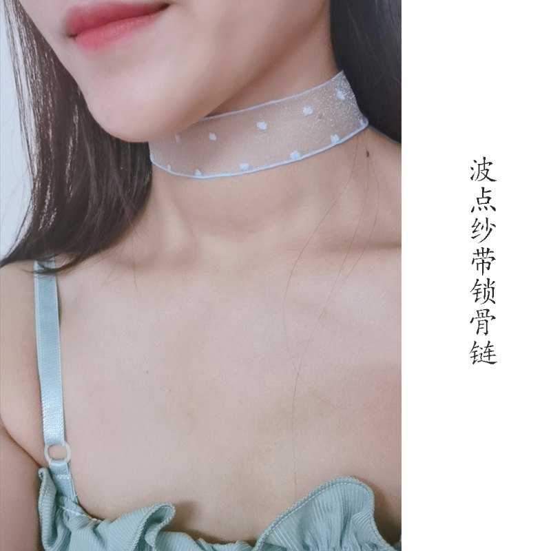 厂家直销波点纱带贝壳珍珠蝴蝶钻圈纱颈链 精美女式项链现货