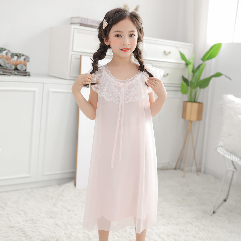 2020 summer new pattern Wind court girl Sleeveless Lace Dress CUHK Home skirts children Nightdress