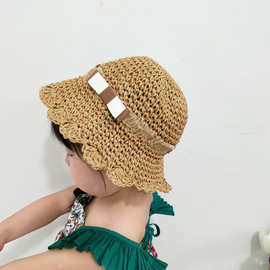 宝宝草帽1-3岁女童遮阳帽夏季小女孩透气公主太阳帽可折叠沙滩帽