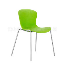 綠色PP塑料椅廠家批發南京食堂金屬電鍍腳餐椅快餐店面館塑料餐椅