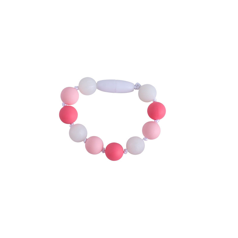 Venta caliente forma de Rosa collar de silicona mordedor masticable colgante infantil molar mordedor de silicona pulsera de cuentas