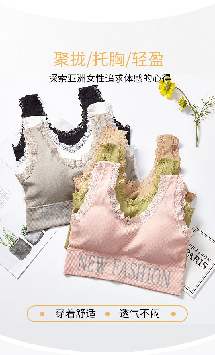 New fashionable lace wide shoulder straps, beautiful back wraps around the chest, English letter yoga outerwear, cotton lining, chest cushion underwear for women detail image 5
