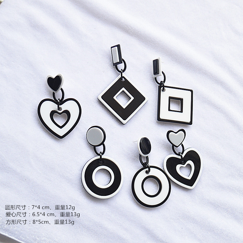 欧美流行新款网红耳环个性夸张方形爱心几何图形长款简约耳饰耳钉