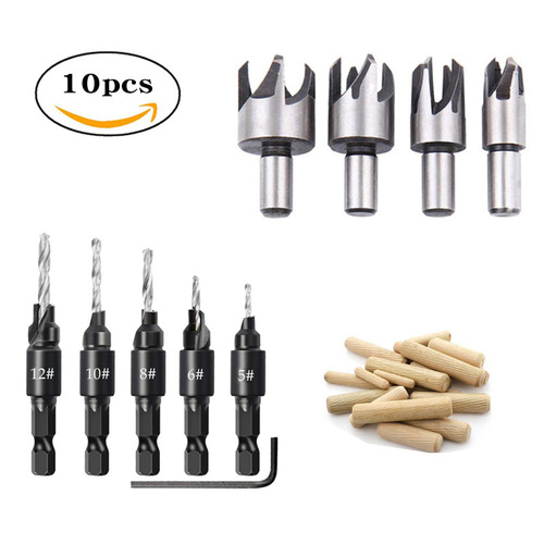 Cork drill claw type barrel type cork drill bit combination tool cross-border titanium plated hexagonal handle woodworking countersink drill bit set