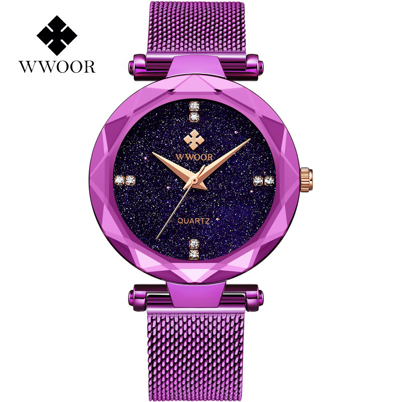 WWOOR celebración amor nuevo reloj de cuarzo casual de las mujeres calendario impermeable rhinestone estrellado ocio tazón reloj 8870