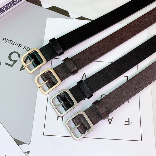 Korean style new belt chic retro style rectangular silver buckle female belt student wide belt jeans