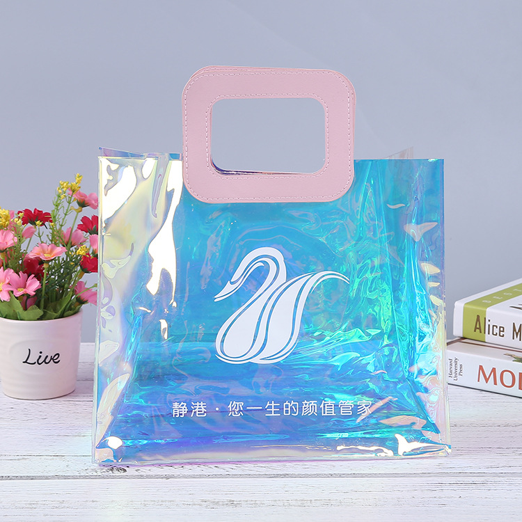 批发韩版PVC透明镭射塑料手提袋镭射幻彩pvc购物包装袋工厂货源