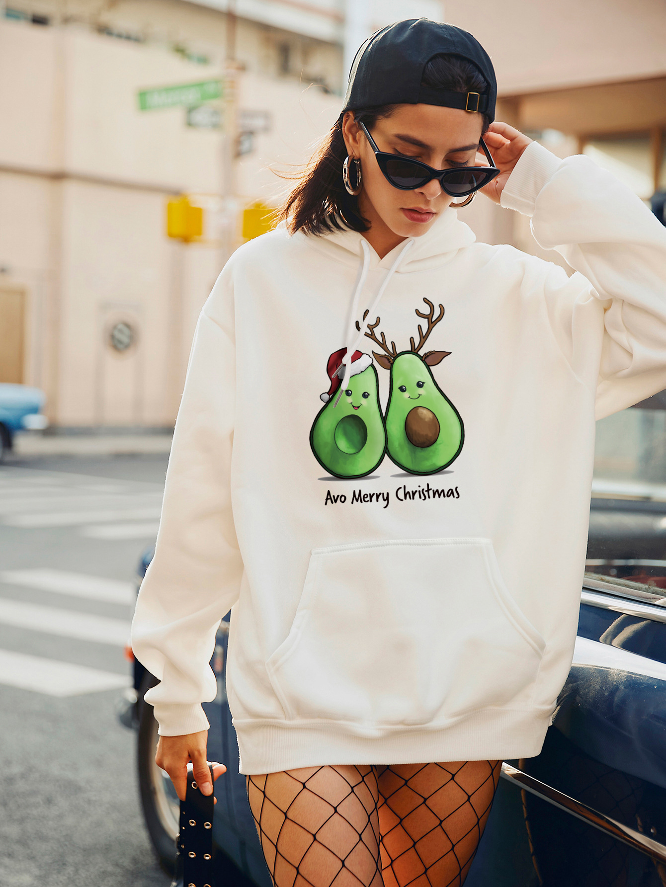 women s autumn and winter Christmas avocado loose large size hooded sweater NSSN4161