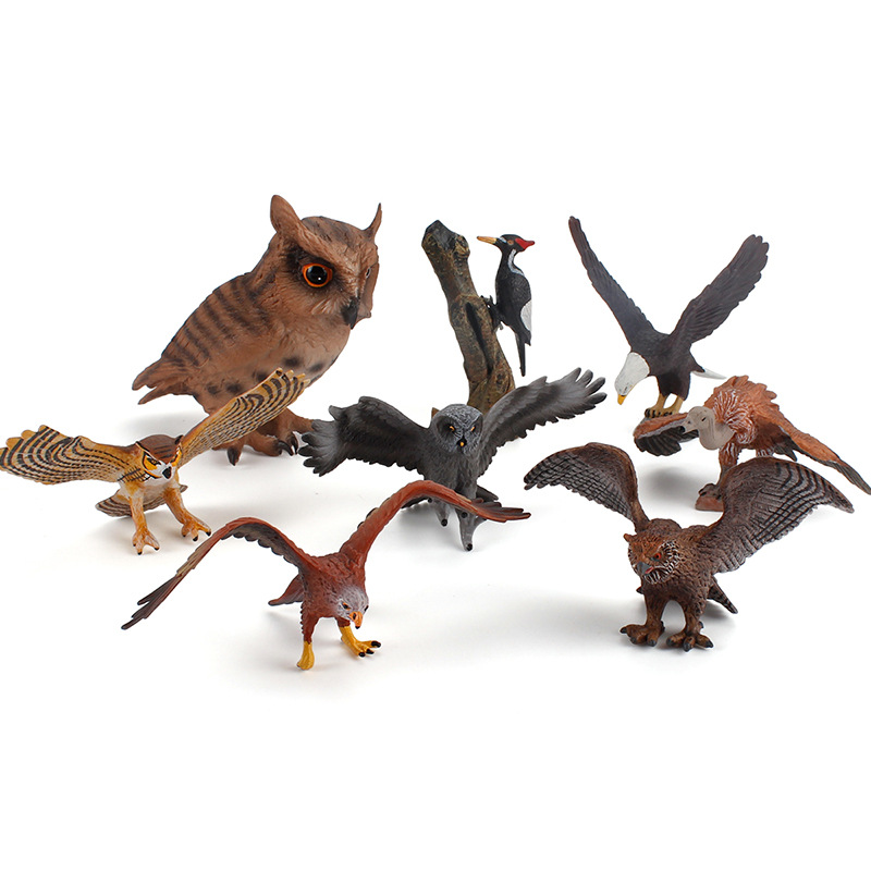 Transfronterizo nuevo juguete modelo de pájaro de simulación para niños búho carpintero talla cognitiva decoración juguete