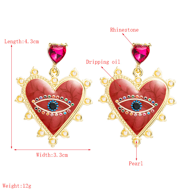 Heart-shaped Devil's Eyes Pearl Alloy Earrings display picture 1