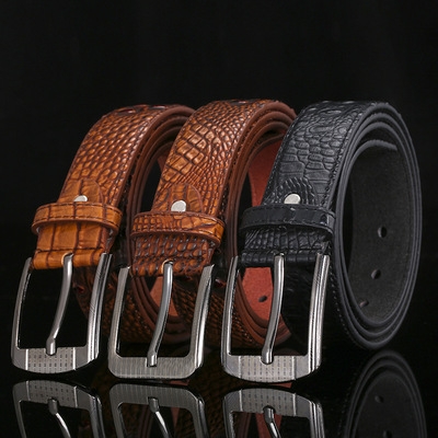 司盾狼男士真扣皮帶休閑時尚商務鳄魚紋合金扣頭腰帶現貨地攤皮帶