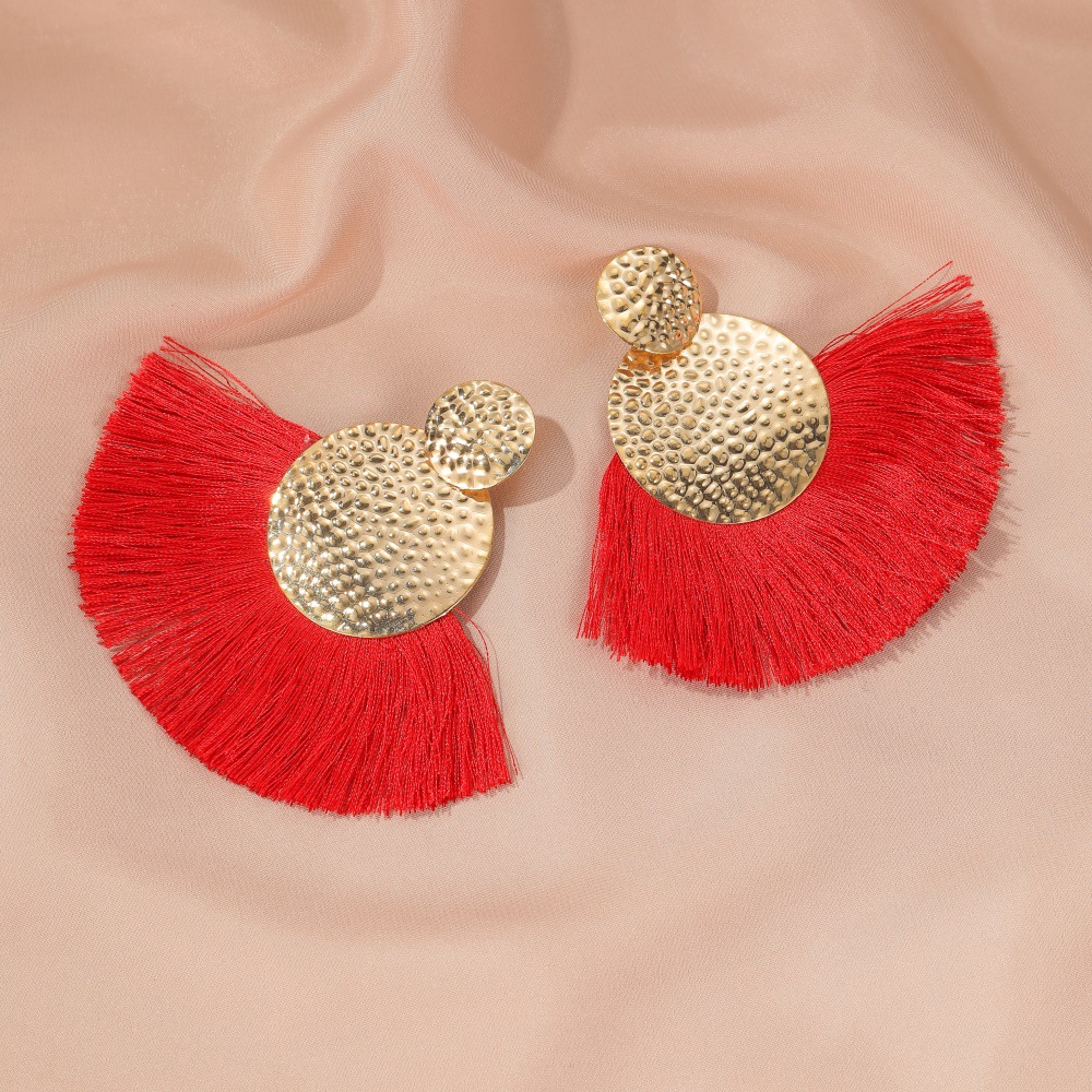 New Bohemian Style  Earrings Creative Handmade Fan-shaped Tassel Earrings Wholesale Nihaojewelry display picture 8