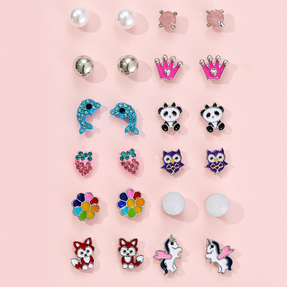 Korean New Fashion Simple Natural Cute Animal 12 Pair Earrings Set display picture 4