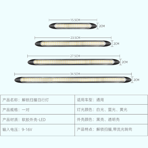 启动扫描新款LED汽车日行灯三色流光转向灯改装高亮LED日间行车灯