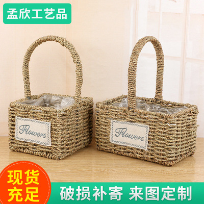 Countryside Straw Flower baskets Artificial Flower Bonsai Flowers a living room balcony Place Flower basket Straw Rectangular Flower basket wholesale