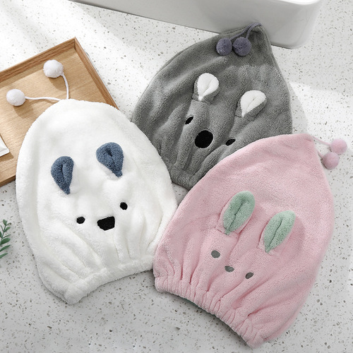 Factory direct supply polyester nylon coral velvet cute cartoon hair drying cap absorbent shower cap drying hair towel wholesale
