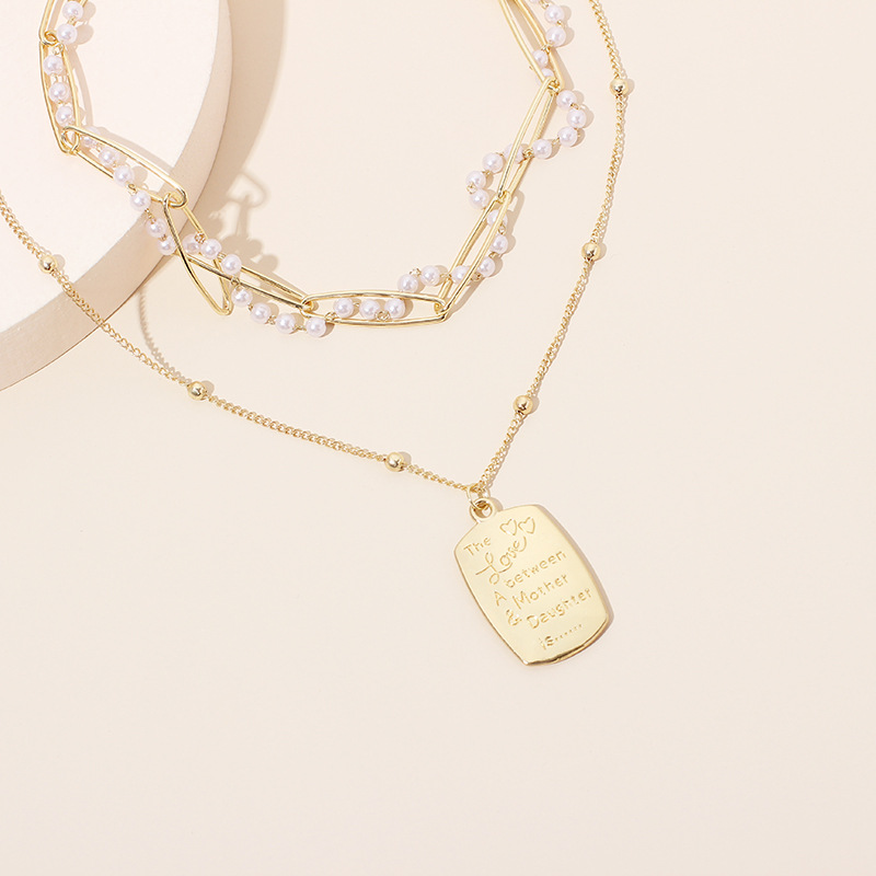 25g Weight Necklace Classification Wedding, Travel Occasion Women'S Gender Gold Color Fashion Multi-layer Ladies Pearl English Letter Tag Necklace Style Simple And Stylish Thin Clavicle Chain For Women Nihaojewelry 8