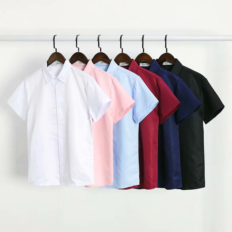 Short-sleeved Shirt Men's Teenager Students Korean-style Trendy Slim-fit Solid Color Base Shirt Shirt Class Clothes Work Clothes Men's