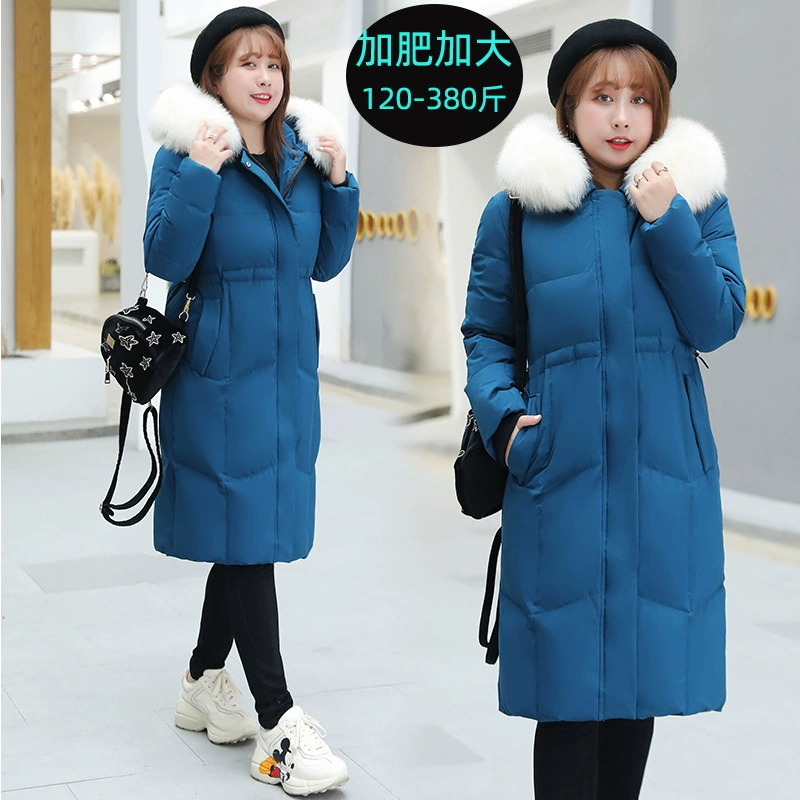 Женский пуховик с воротником из натурального Лисьего меха, пуховый пуховик для девочек, очень большой размер, стройнящий, зимнее длинное пальто больших размеров
