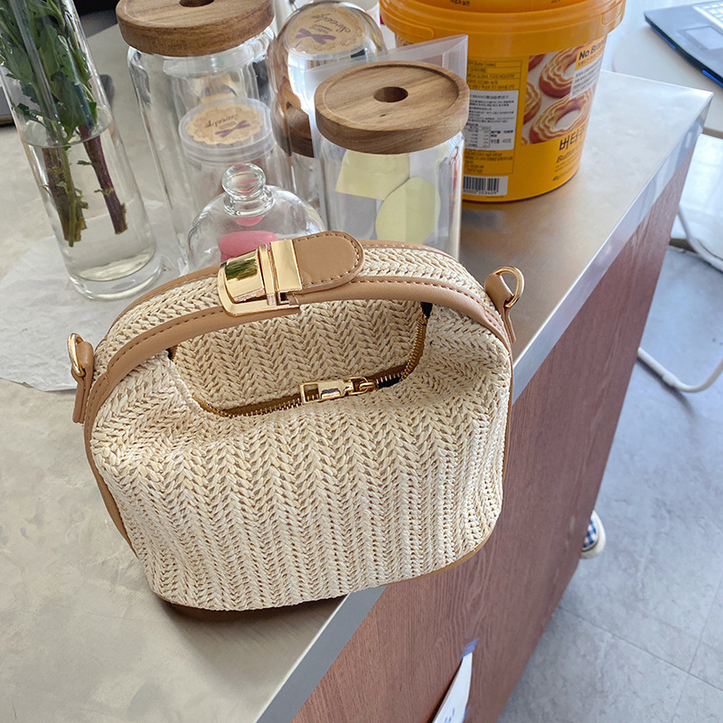 Women's Small Straw None Streetwear Weave Bucket Zipper Women's Handbag Square Bag display picture 2