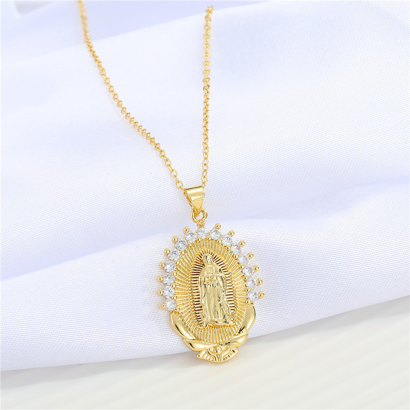 vintage Virgin Mary pendant rhinestone zircon necklace