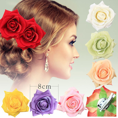 波西米亚玫瑰仿真花发饰发夹 海边沙滩配饰批发夹子11|ru