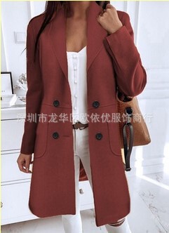 2020新款欧美亚马逊eBay 中长款毛呢 外套粗毛呢 修身型纯色|ms