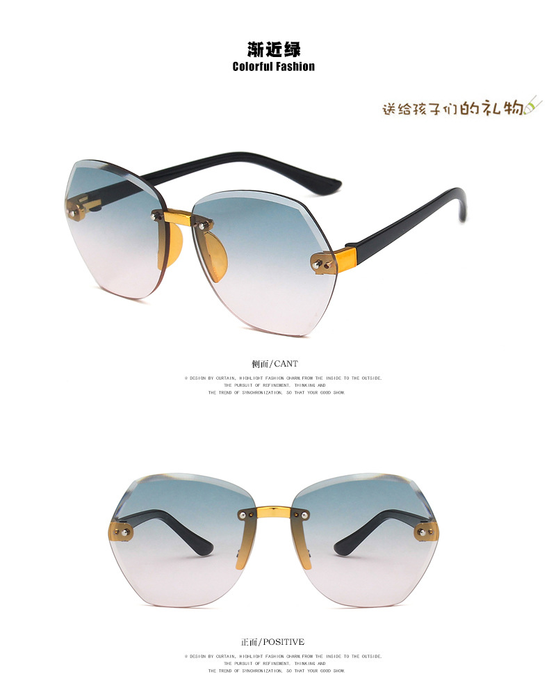 Neue Rahmenlose Polygonale Kinder Sonnenbrille Mit Geschnittenen Kanten Unregelmäßig 2020 Neue Modische Bunte Sonnenbrille Für Jungen Und Mädchen display picture 5