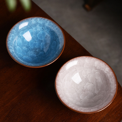 冰裂纹功夫茶杯陶瓷主人杯单杯高端手工品茗杯开片花朵大号斗笠杯|ru