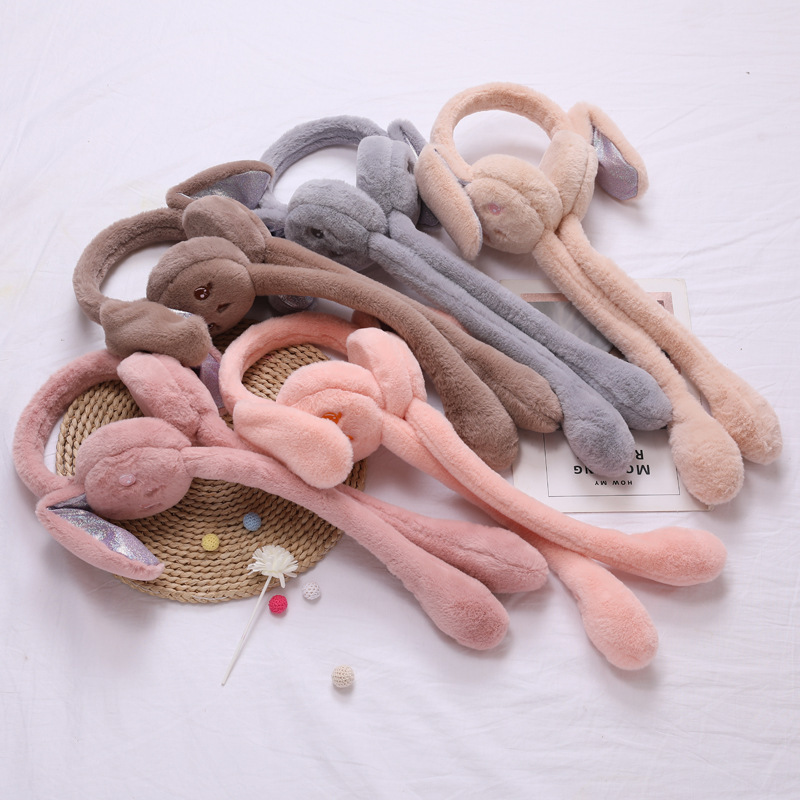 卡通可爱耳罩兔耳朵会动冬季毛绒户外耳包抖音耳暖防寒保暖耳套|ru